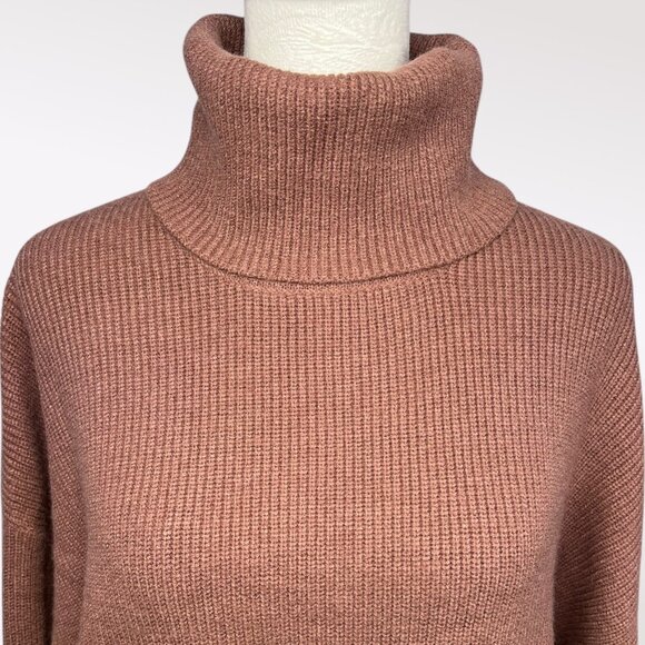 Oversized Coffee Brown Rib Knit Turtleneck Sweater Size Medium Large - Picture 2 of 9